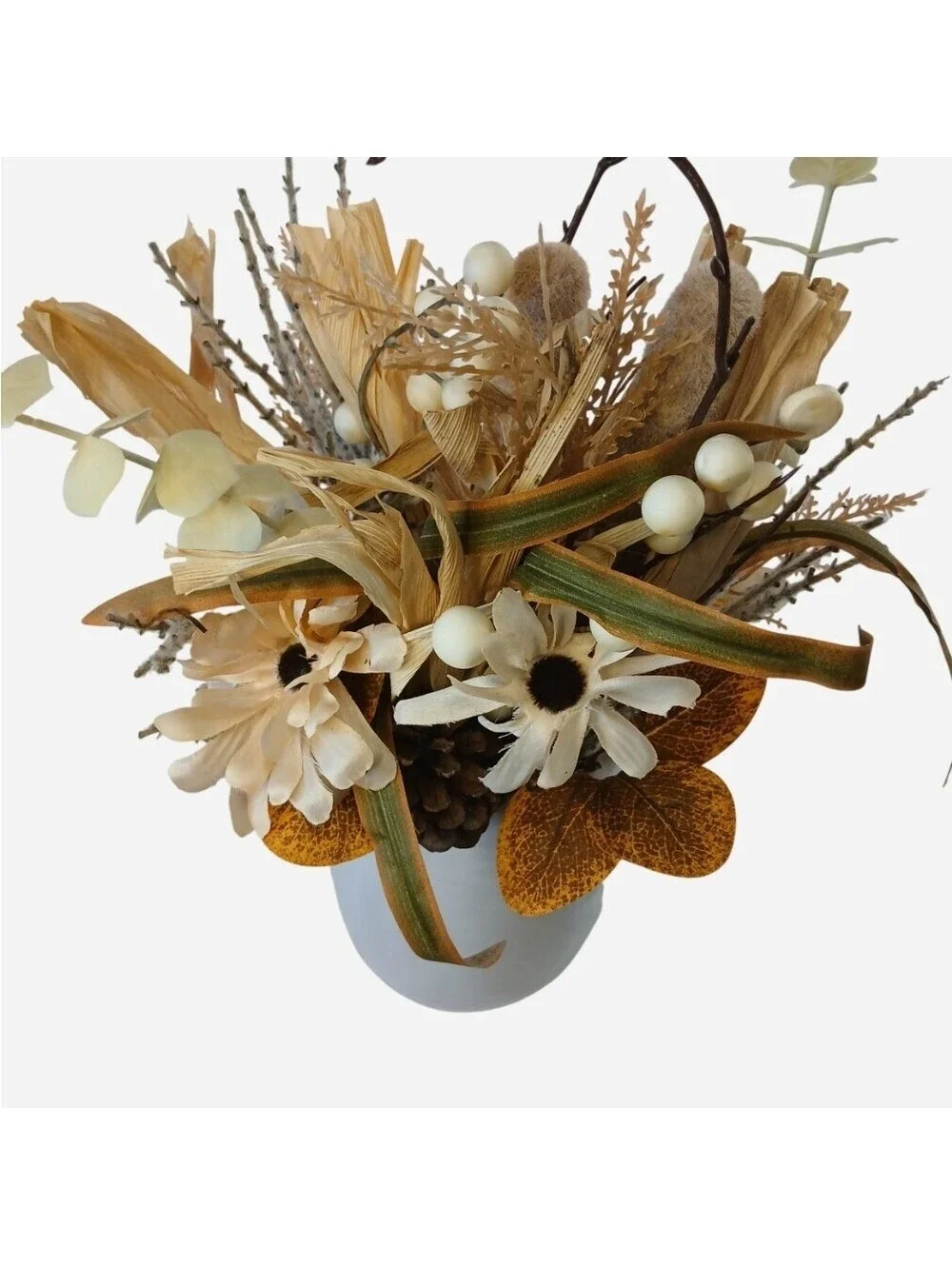 Cottagecore Dried Floral Centerpiece White Ceramic Vase Fake Fall Flowers
